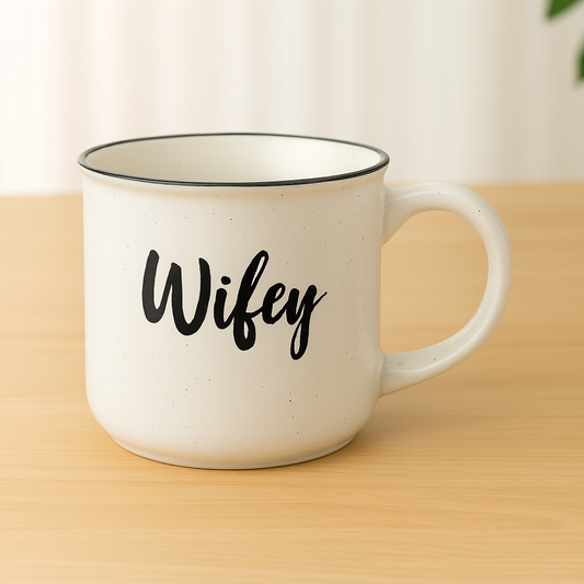 Wifey Ceramic Mug White Speckled Coffee Cup
