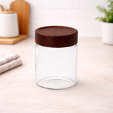 Wood Lid Jar (Small) – Compact Storage Container with Dark Wooden Lid - Habitt