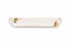 Elegant Rectangular Serving Tray with Gold Rose Accents & Handles