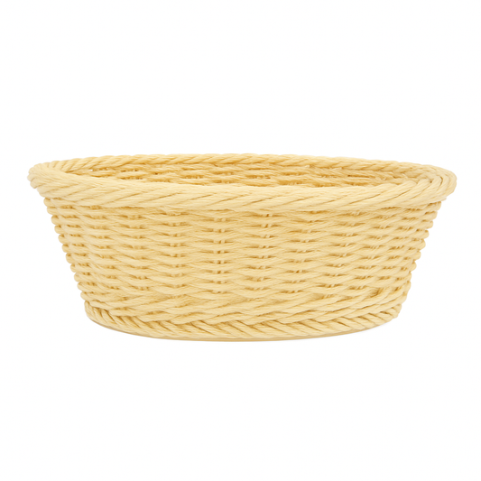 3-Piece Handwoven Round Cane Bread Basket Set – Natural Rattan Beige Serving Baskets for Dining, Kitchen & Restaurant Use