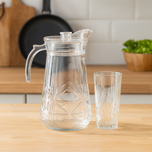 Star-Cut Premium Glass Water Set – 7-Piece Set (1.7 L Jug + 278 mL Glasses)