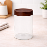 Wood Lid Jar (Large) – Premium Storage Container with Dark Wooden Lid - Habitt