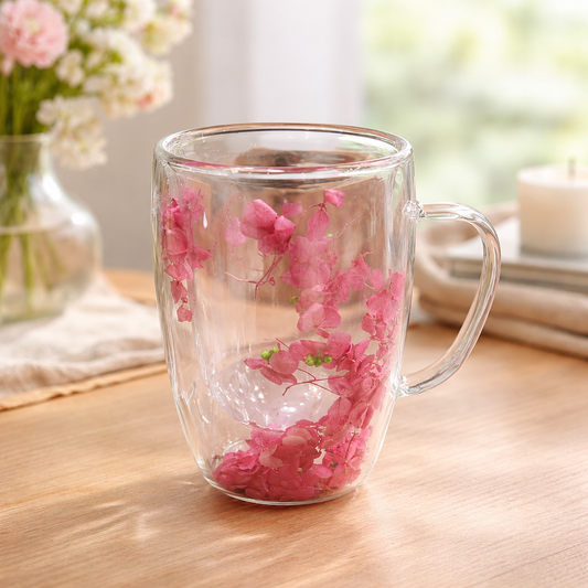 Decorative Double-Wall Glass Coffee Mug – Transparent Heat-Resistant Tea Cup