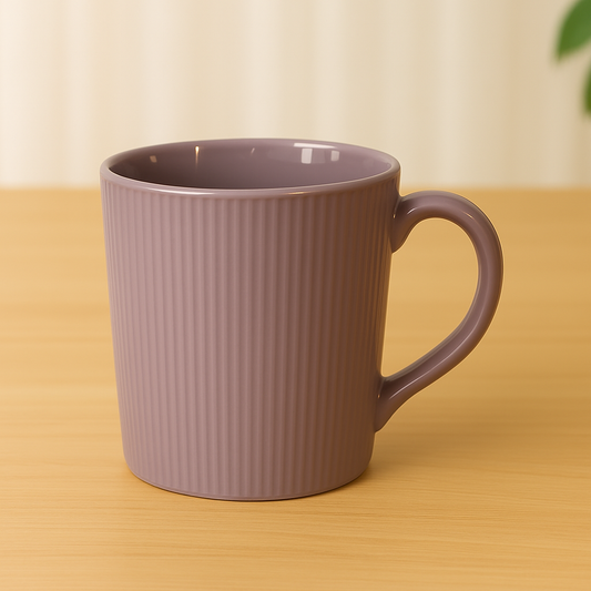 Ribbed Mauve Ceramic Mug – Elegant Textured Coffee & Tea Cup