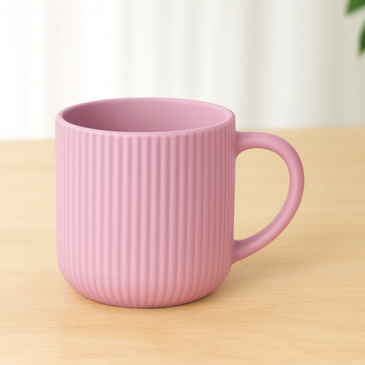 Ribbed Pink Ceramic Mug – Modern Textured Coffee & Tea Cup