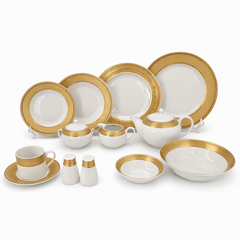 Luxury White & Gold Dot Border Dinner Set – 47-Piece Premium Ceramic Tableware Collection