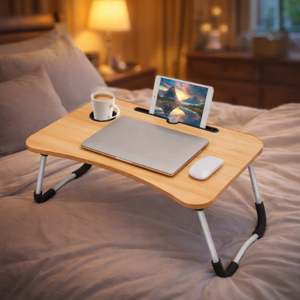 Imperial Folding Laptop Table – Portable Bed Desk with Cup Holder & Tablet Slot - Habitt