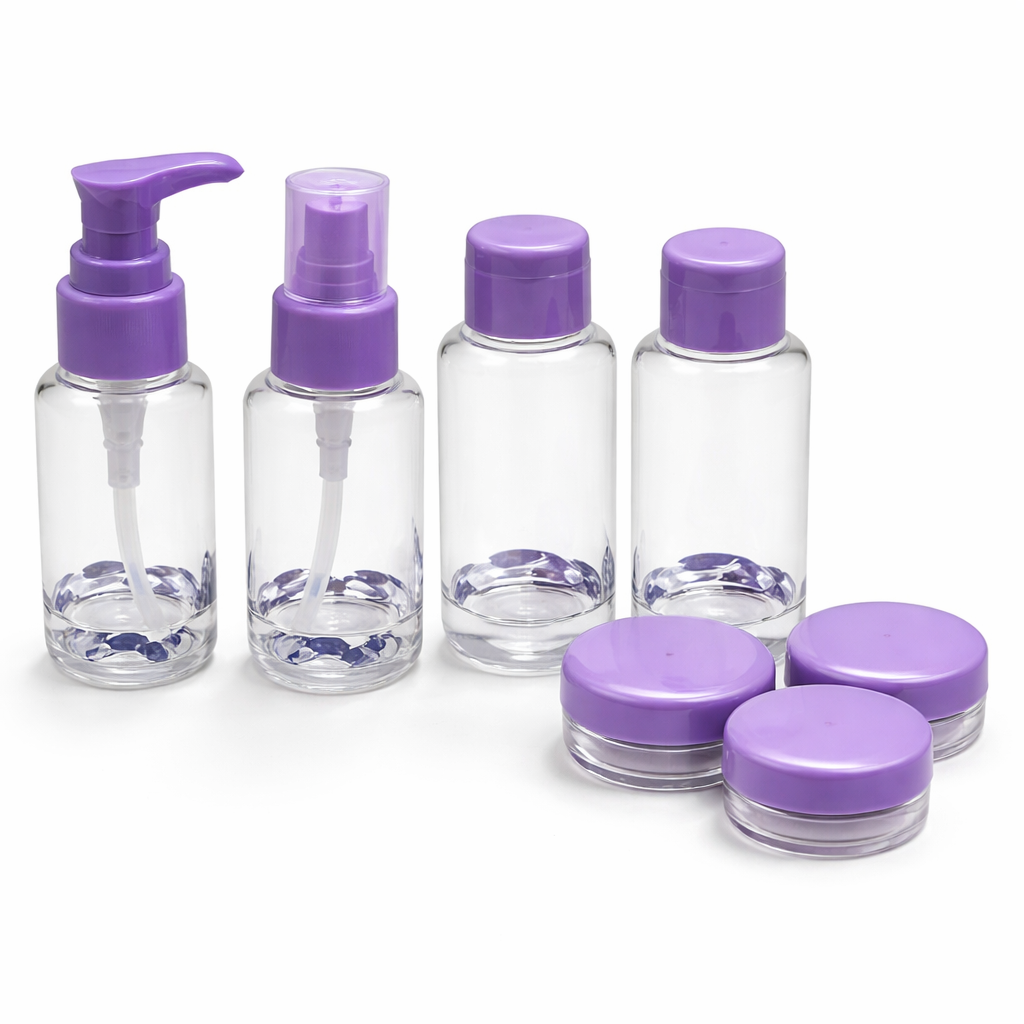 7PCS Travelling Kit – Portable Refillable Travel Bottle Set (Assorted Colours) - Habitt