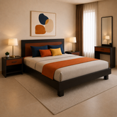 Ozmane Dark Tune King Bedroom Set with Side Tables, Dresser & Mirror