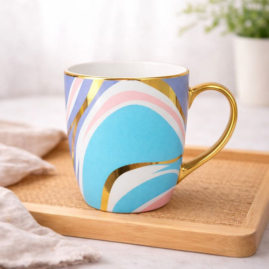 Ceramic Abstract Mug with Golden Handle – Premium Tea & Coffee Cup