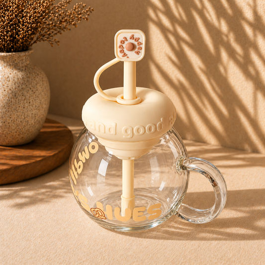 Cute Cartoon Plastic Sipper with Straw & Handle – Kids Drinking Cup