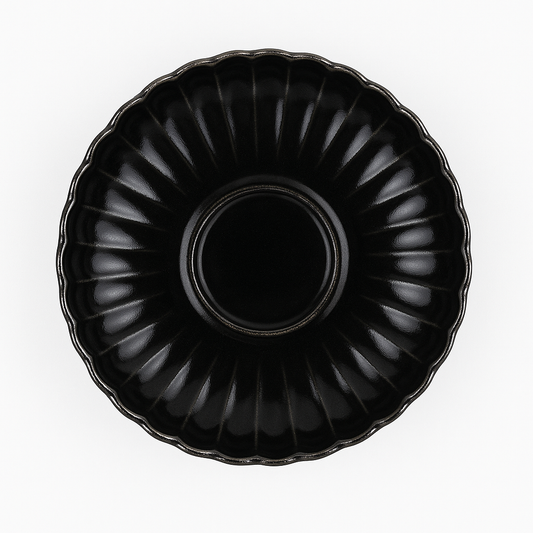 Elegant Dip Plate – Black Ceramic with Scalloped Edge