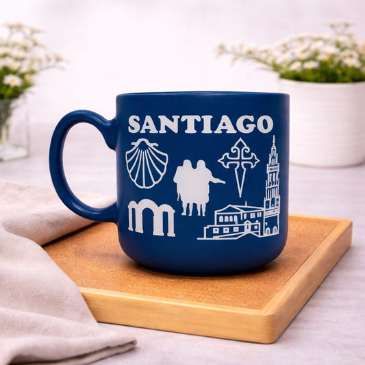 Blue Santiago Ceramic Mug – Camino de Santiago Souvenir Coffee Cup