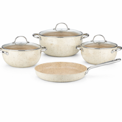 Mondea 7 Pcs Cookware Set – Marble Coated Aluminium Pots & Fry Pan with Glass Lids - Habitt