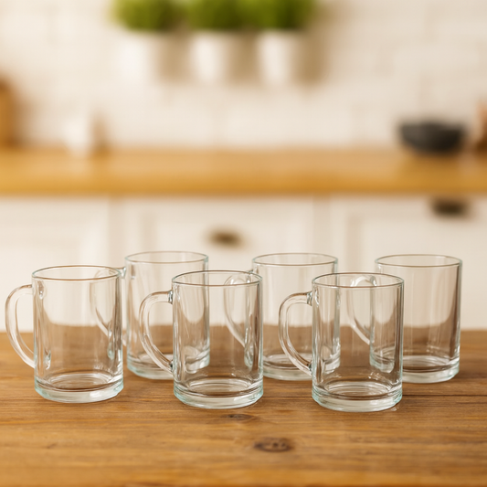 380 ml Heavy Glass Juice Mug – Classic Clear Beverage Mug Set of 6 for Juice, Water, Lassi & Shakes