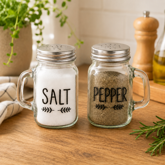 Salt & Pepper Shaker Set – Glass Jar Seasoning Shakers with Handles