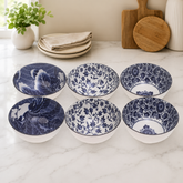 6 Pcs Blue Floral Ceramic Bowl Set