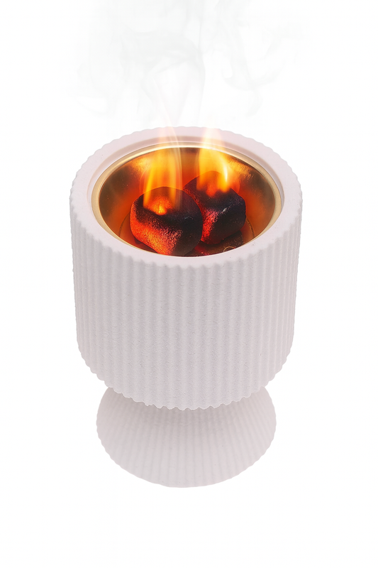 Textured Pedestal Incense Burner – White with Gold Bowl