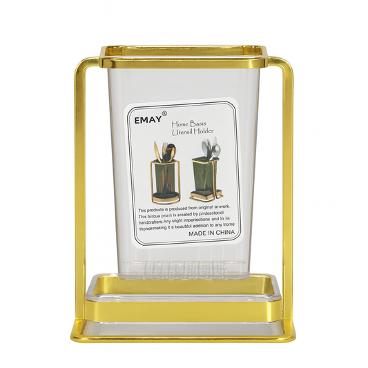 Single Cutlery & Napkin Holder – Gray Acrylic with Golden Frame