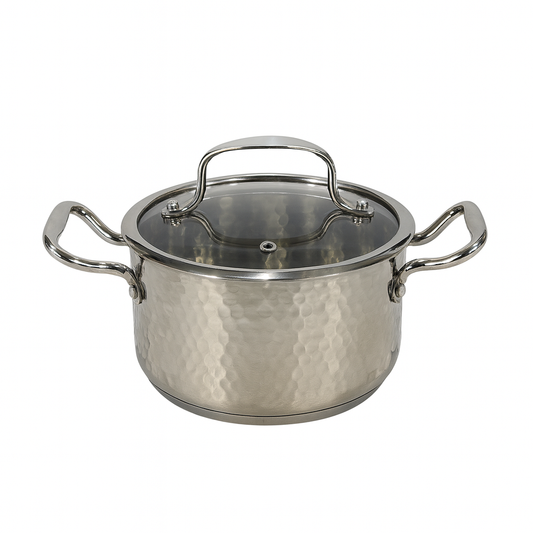 Stainless Steel Cooking Pot with Glass Lid – 16cm (Silver Finish)