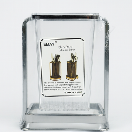 Single Cutlery & Napkin Holder – Silver Acrylic with Metallic Frame