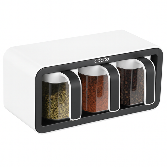 ECOCO Spice Jar Set – 3 Pcs Seasoning Container with Rack