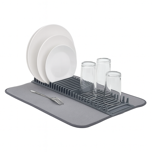 Dish Drying Mat with Drain Rack – Absorbent Kitchen Counter Mat