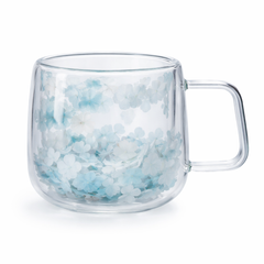 Double Wall Glass Mug 180ml with Floral Design