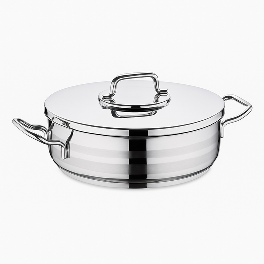 Astra2 Stainless Steel Low Casserole Set – Premium Mirror Finish Shallow Cookware (Sizes: 24x8 cm, 28x10 cm)