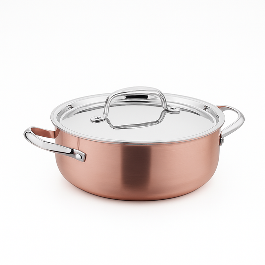 Divani Stainless Steel & Copper Casserole with Lid – Available in 20x10 cm & 24x12 cm - Habitt