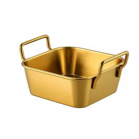 Golden Stainless Steel Serving Basket – 10.5 x 10.5 cm & 16.8 x 10.5 cm | Luxury Gold Finish Snack & Fries Basket