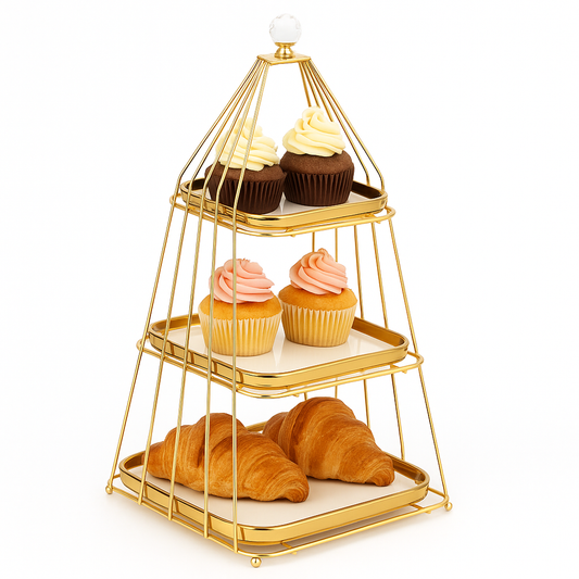 3-Tier Gold Pastry Stand – Elegant Dessert & Snack Display Rack