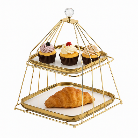 2-Tier Gold Pastry Stand with Trays – Elegant Dessert & Snack Display Rack