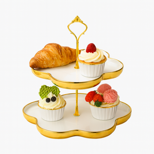 2 & 3-Tier Flower-Shaped Pastry Stand with Gold Trim – Elegant Dessert & Cupcake Display Tray