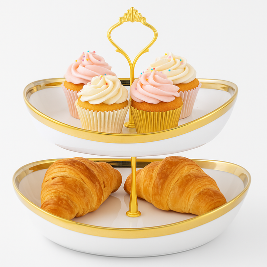 2 & 3-Tier Oval Pastry Stand with Gold Trim – Modern Dessert & Cupcake Display Tray