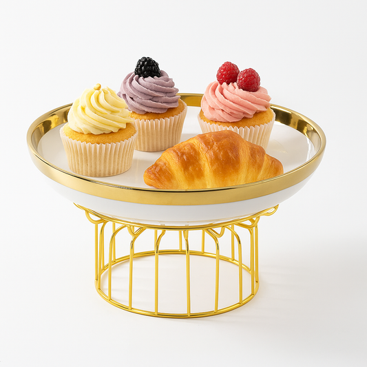 Single-Tier Gold Metal Pastry Stand with Plate – Elegant Dessert & Cake Display Stand