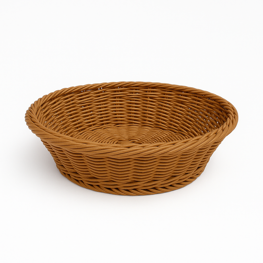 3-Piece Handwoven Round Cane Bread Basket Set – Natural Brown Rattan Serving Baskets for Dining, Kitchen & Café Use