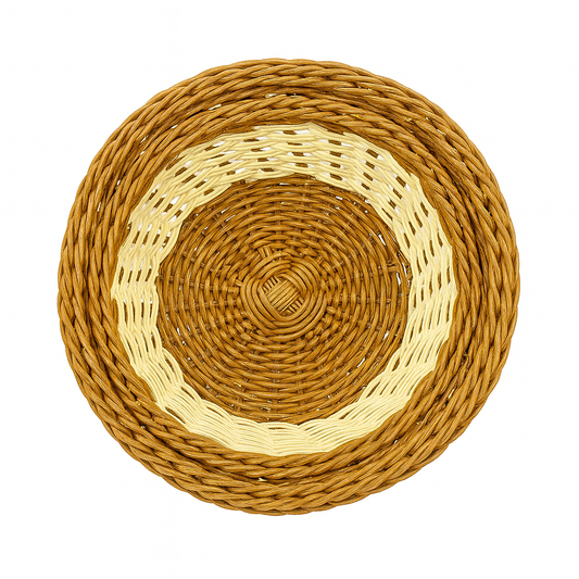 3-Piece Dual-Tone Handwoven Round Cane Bread Basket Set – Natural & Brown Rattan Serving Baskets for Dining, Kitchen & Café Use