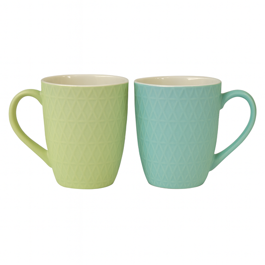 Textured Pastel Ceramic Mug – Diamond Pattern Coffee & Tea Cup in Green or Blue