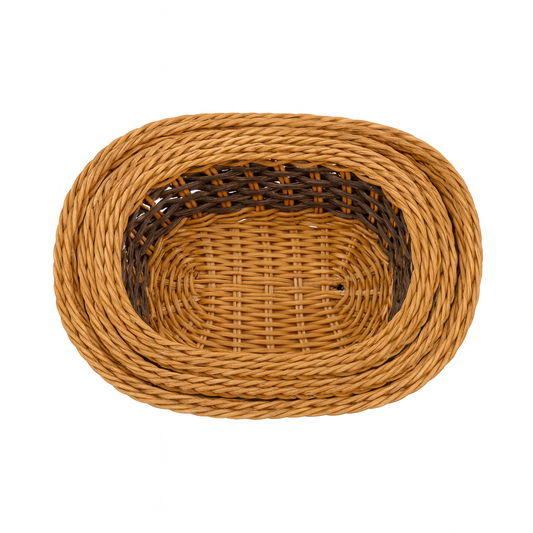 3-Piece Handwoven Oval Cane Bread Basket Set – Natural Brown Rattan Serving Baskets for Dining & Kitchen