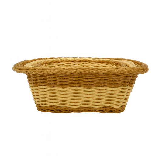 3-Piece Handwoven Rectangular Cane Bread Basket Set – Dual-Tone Natural & Brown Rattan Serving Baskets for Dining, Kitchen & Café