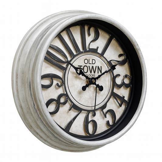 Rustic “Old Town” Wall Clock – 14.5-Inch Vintage Decorative Clock with Raised Numbers & Antique Plastic Frame