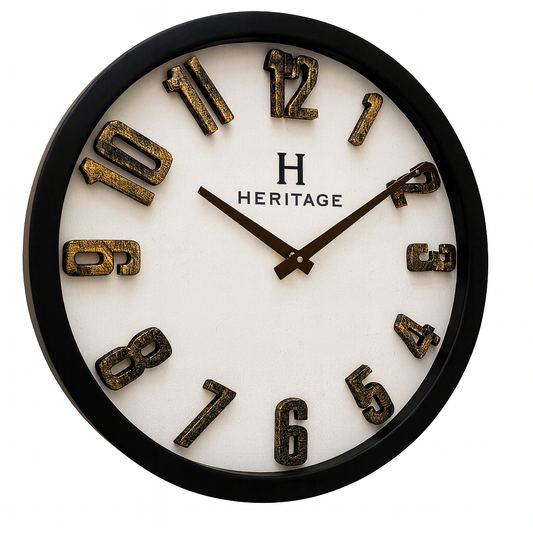Heritage “Albino” Wall Clock – 20-Inch Modern Rustic Decorative Clock with Embossed Numbers & Black Plastic Frame