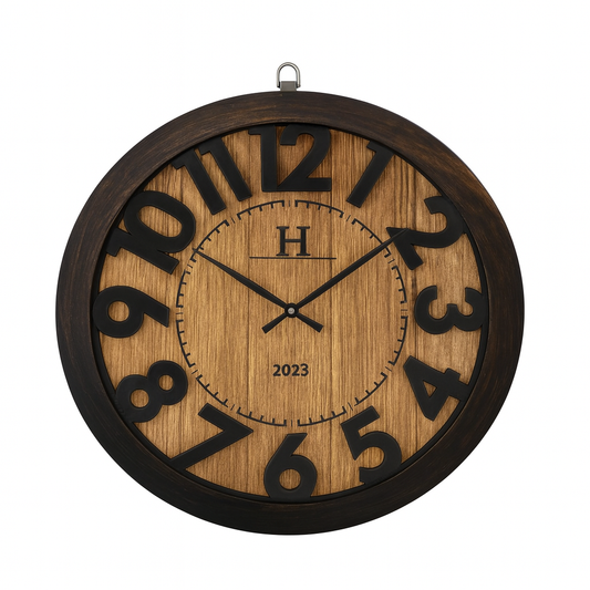 Rustic Wood & Metal Wall Clock – “Big Time” 24-Inch Vintage Industrial Decorative Timepiece