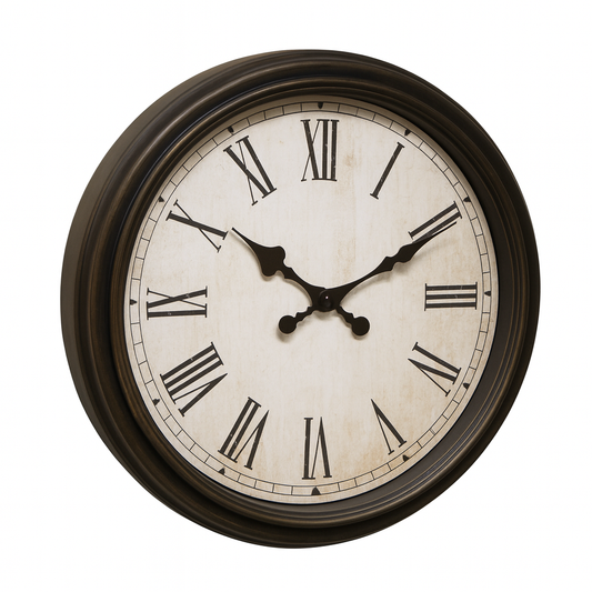 Rustic Wall Clock – 14.5-Inch Vintage Roman Numeral Decorative Clock with Classic Plastic Frame