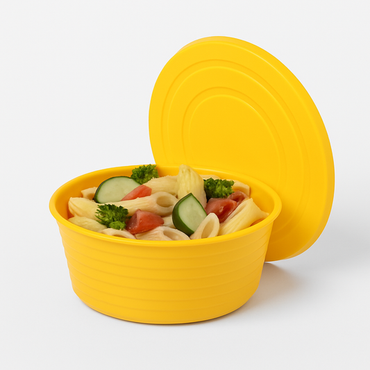 1Pc Bowl with Lid – Durable Plastic Food Storage Container (Yellow)
