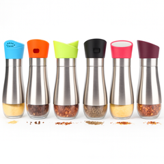 1Pc Stainless Steel Salt & Pepper Shaker – Assorted Color Lid (Single Piece)