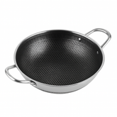 Stainless Steel Karahi without Lid | 28cm & 32cm | Double Handle Deep Frying Pan | Non-Stick Honeycomb Cookware for Gas & Induction - Habitt