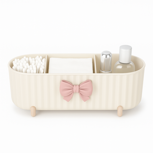 Multipurpose Cosmetic Organizer with Compartments & Decorative Bow