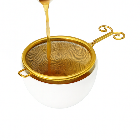 Golden Tea Strainer – Fine Mesh Filter with Scissor Style Handle
